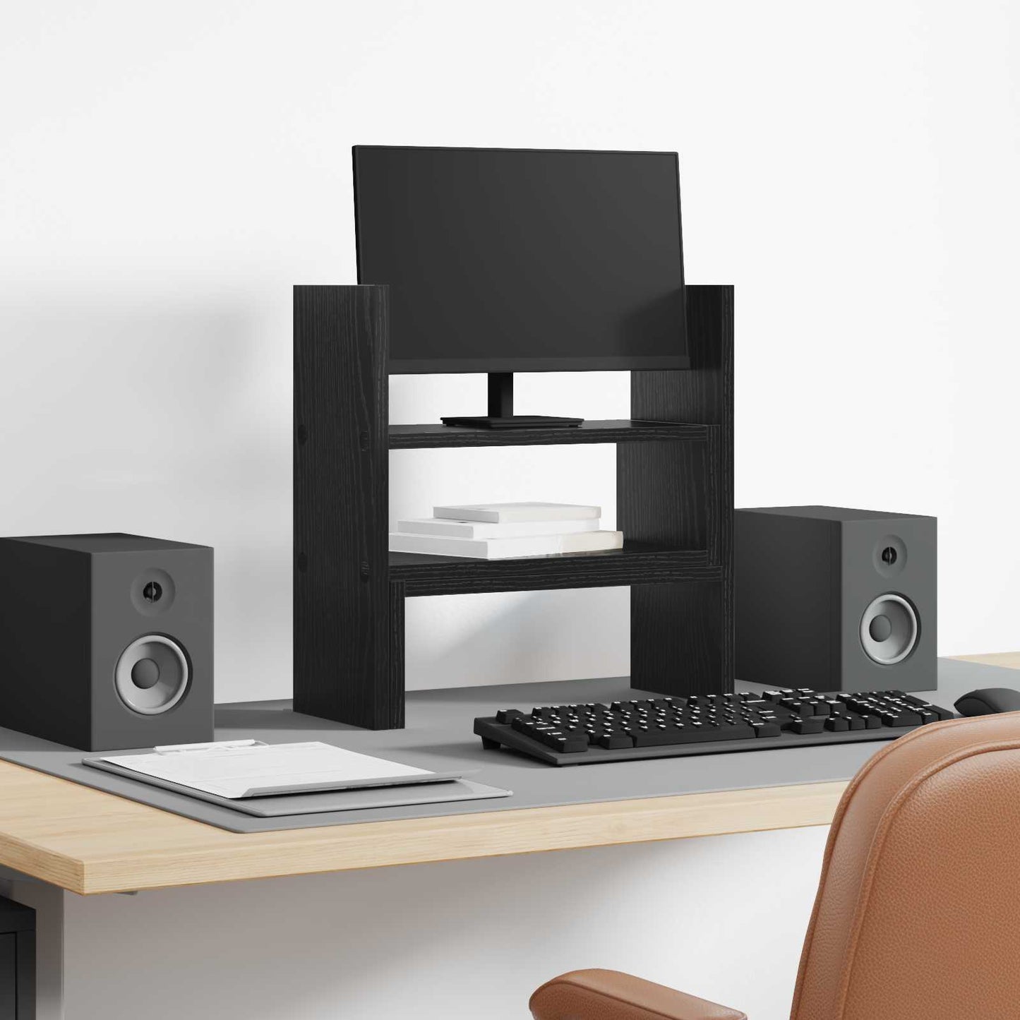 Vidaxxl soporte de escritorio para monitor roble negro 40 x 17 x 41 cm acabado madera