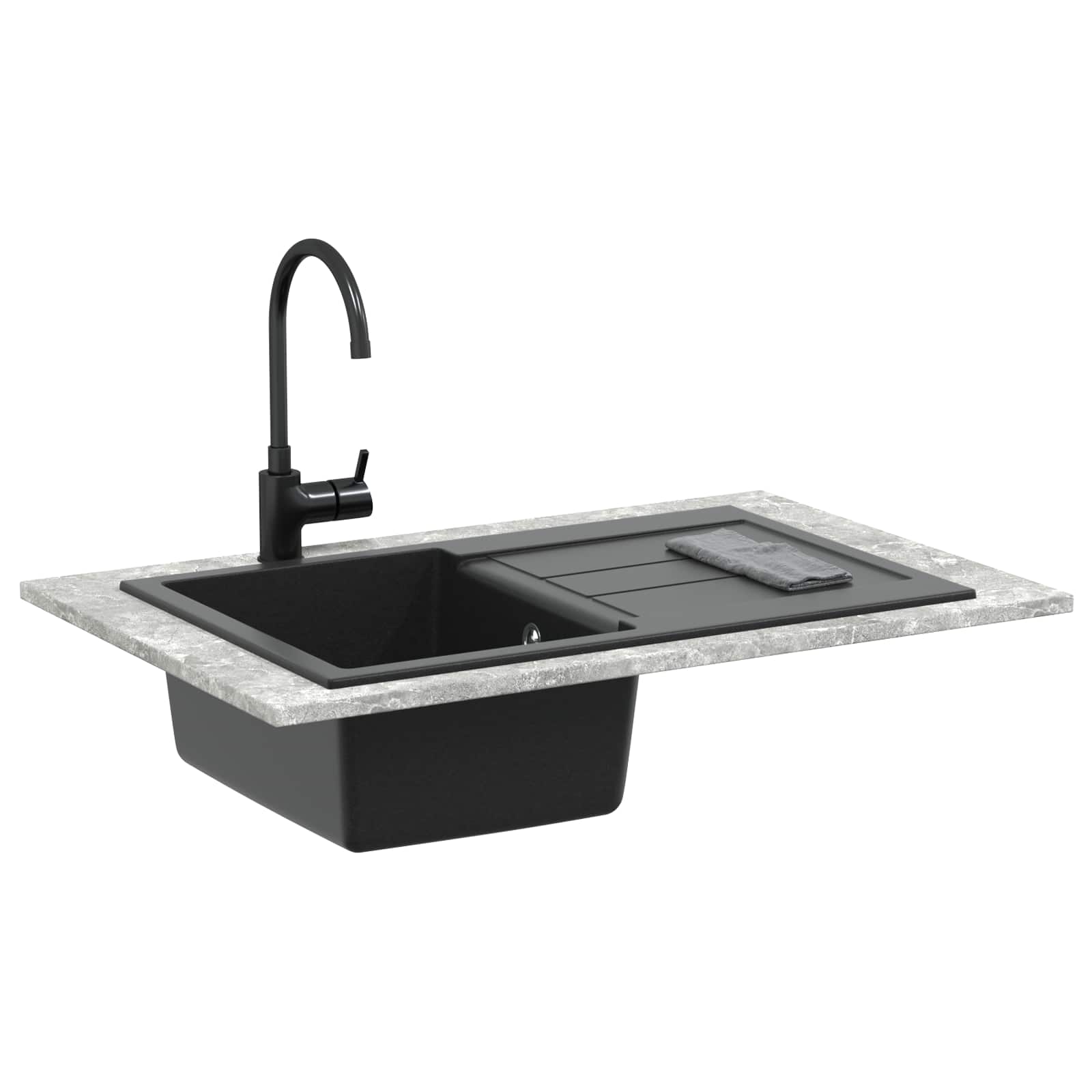 Lavello VidaXL nero 780 x 500 mm 80% quarzo e 20% resina