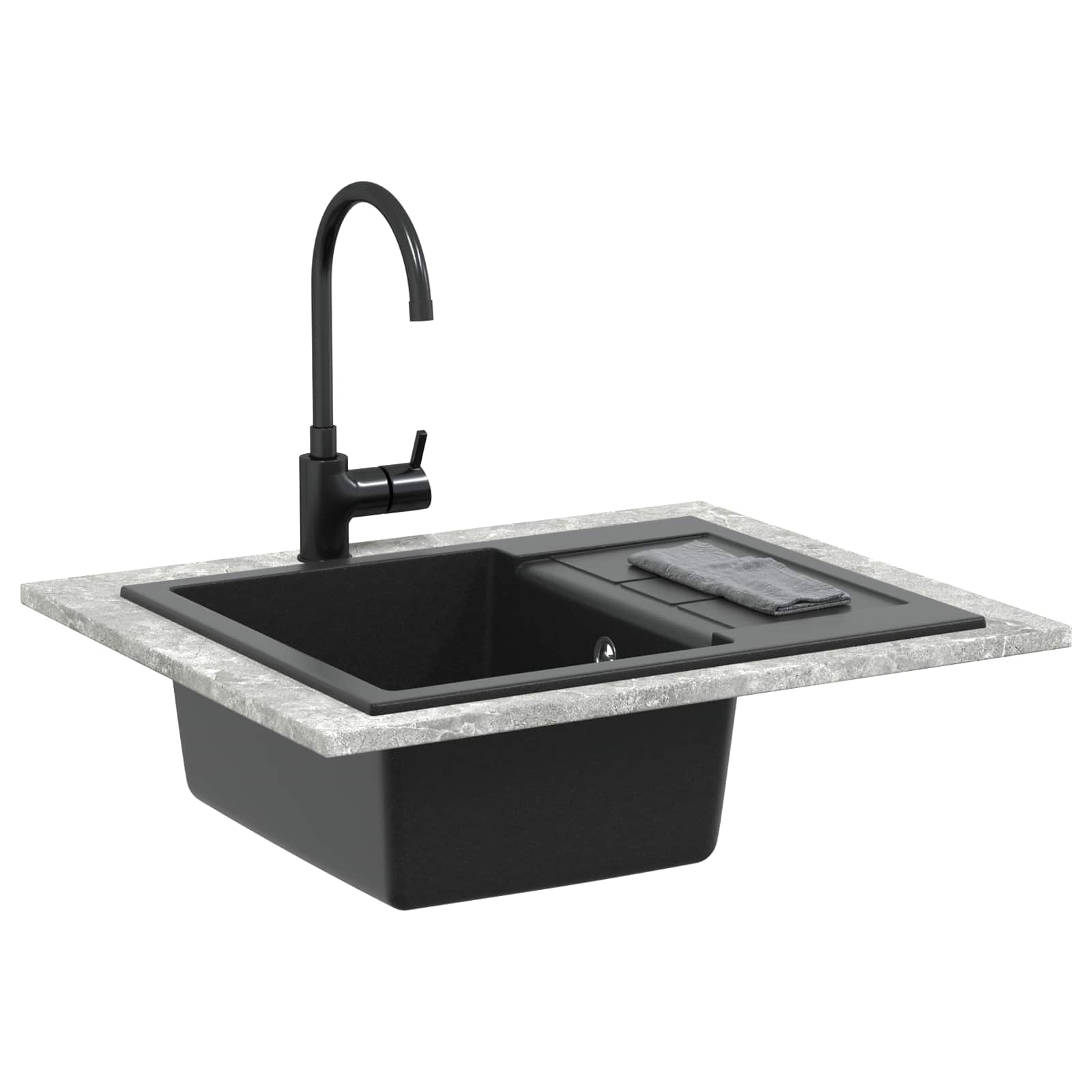 Lavello VidaXL nero 620 x 500 mm 80% quarzo e 20% resina
