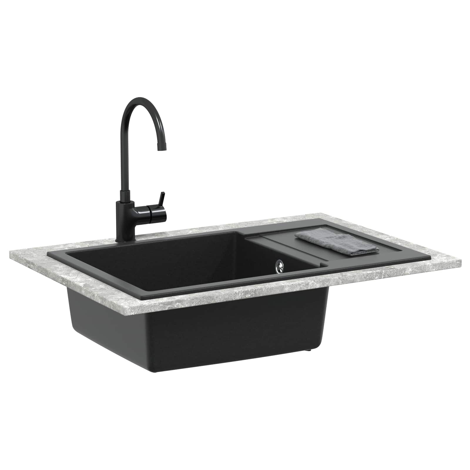 Lavello VidaXL nero 780 x 500 mm 80% quarzo e 20% resina