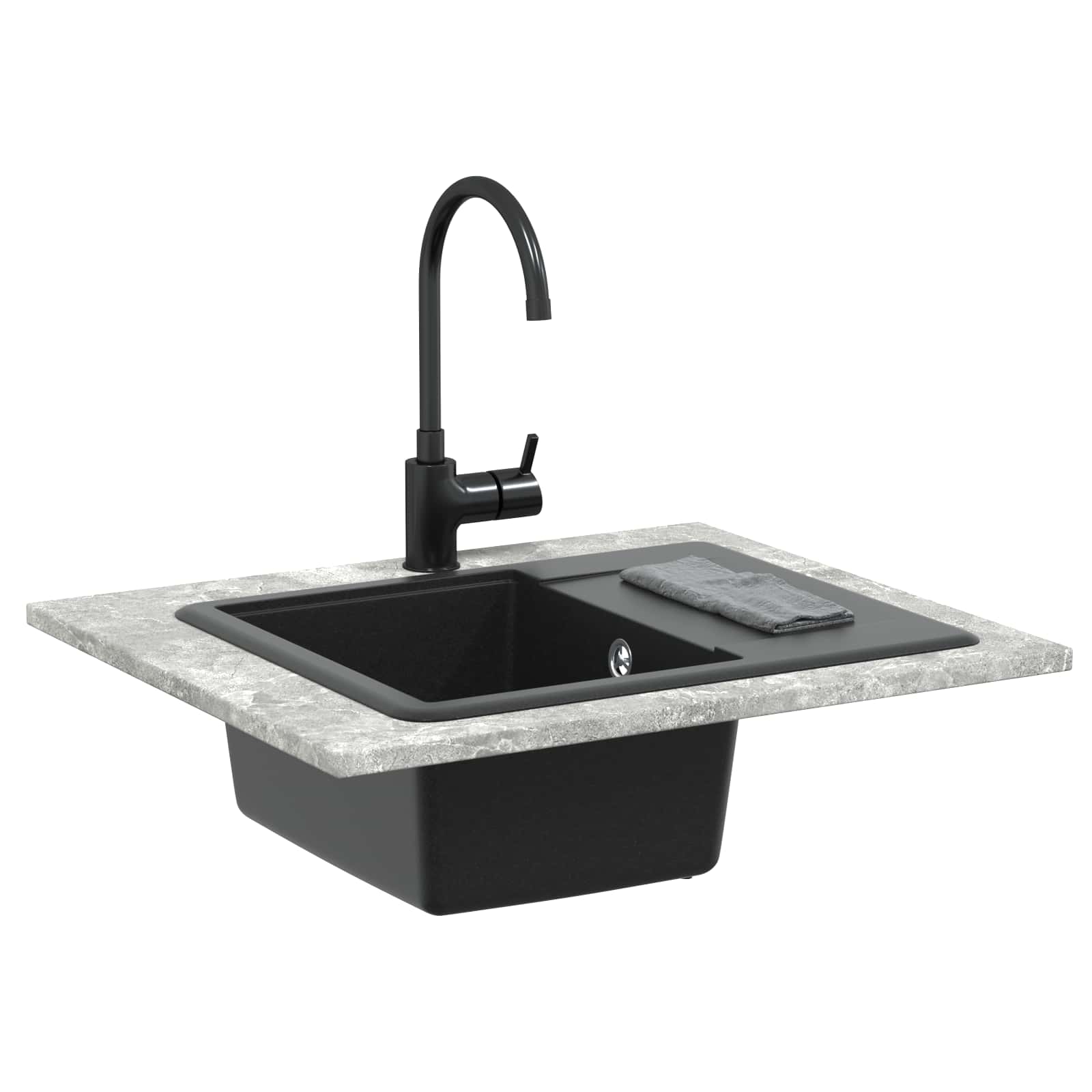 Lavello VidaXL nero 560 x 460 mm 80% quarzo e 20% resina