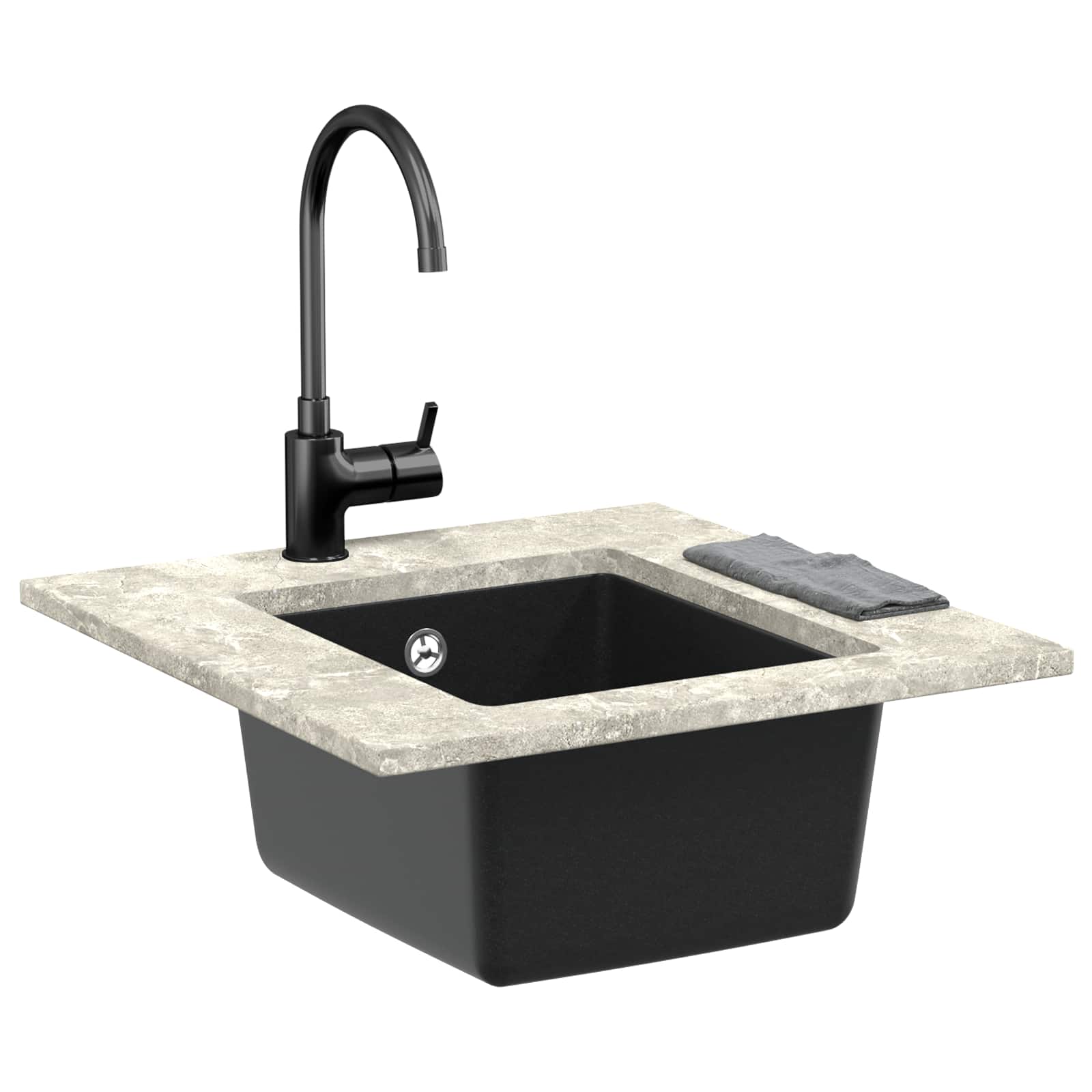 Lavello VidaXL nero 370 x 460 mm 80% quarzo e 20% resina