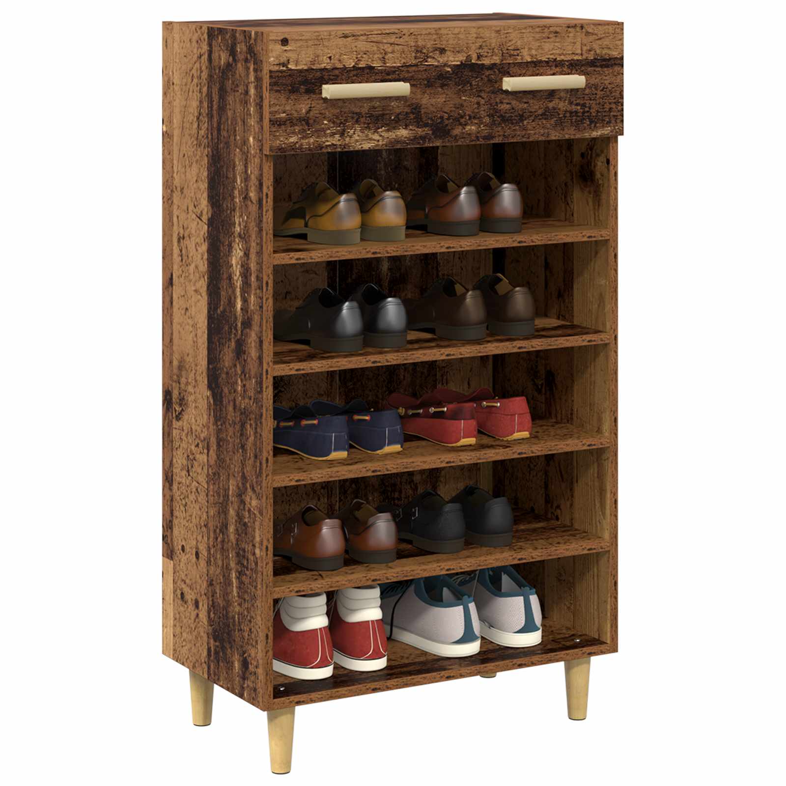 Vidaxxl zapatero con cajón madera vieja 60 x 35 x 105 cm madera procesada