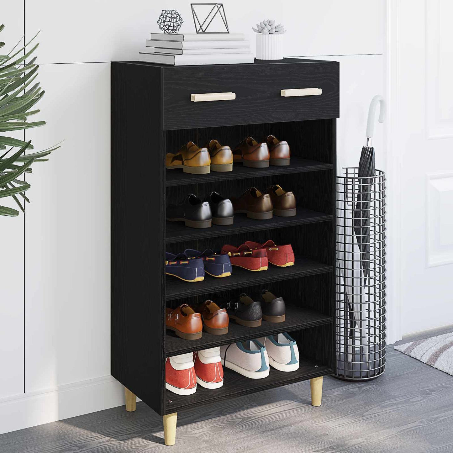 Vidaxx zapatero con cajón roble negro 60 x 35 x 105 cm acabado madera