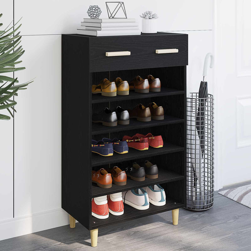 Vidaxx zapatero con cajón roble negro 60 x 35 x 105 cm acabado madera