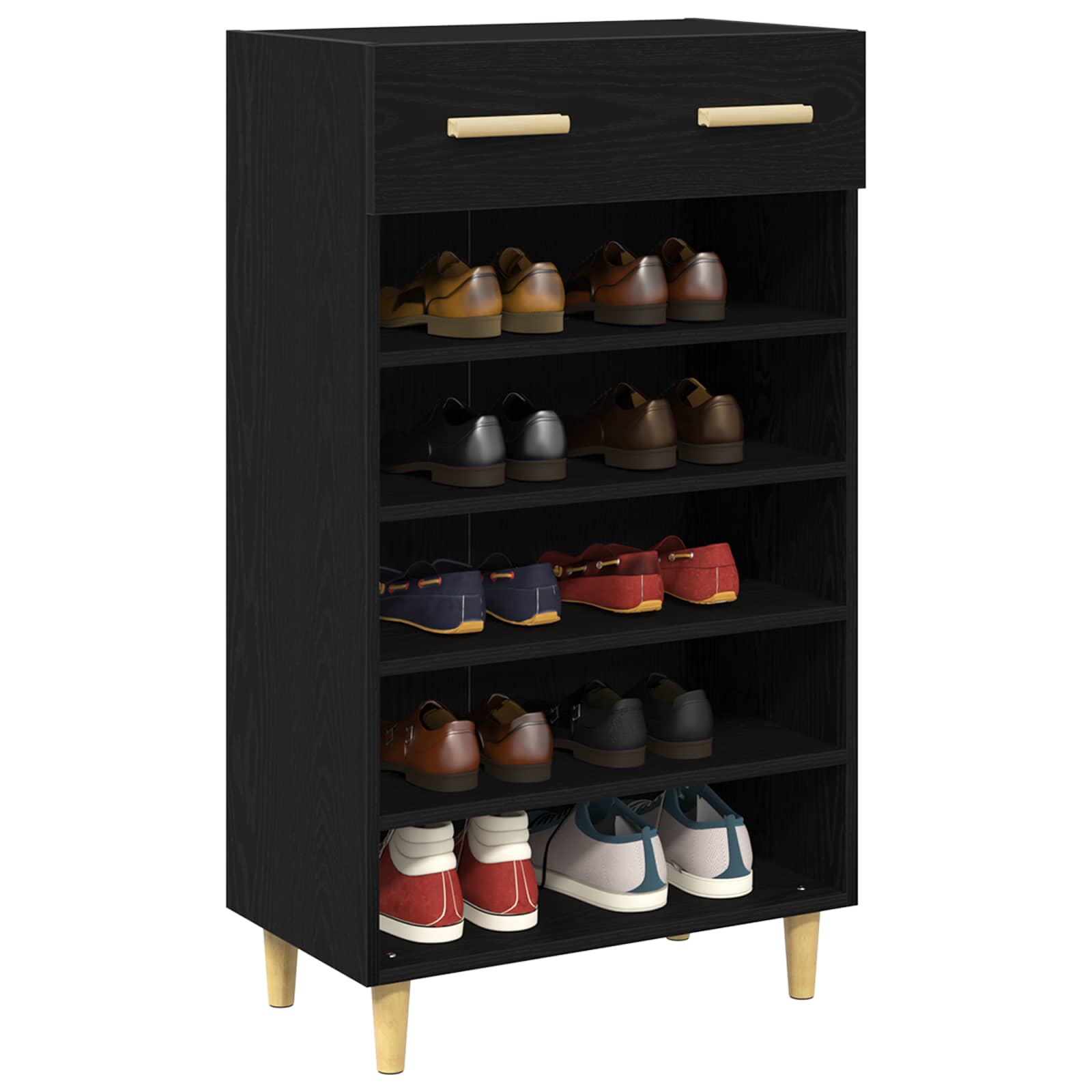 Vidaxx zapatero con cajón roble negro 60 x 35 x 105 cm acabado madera