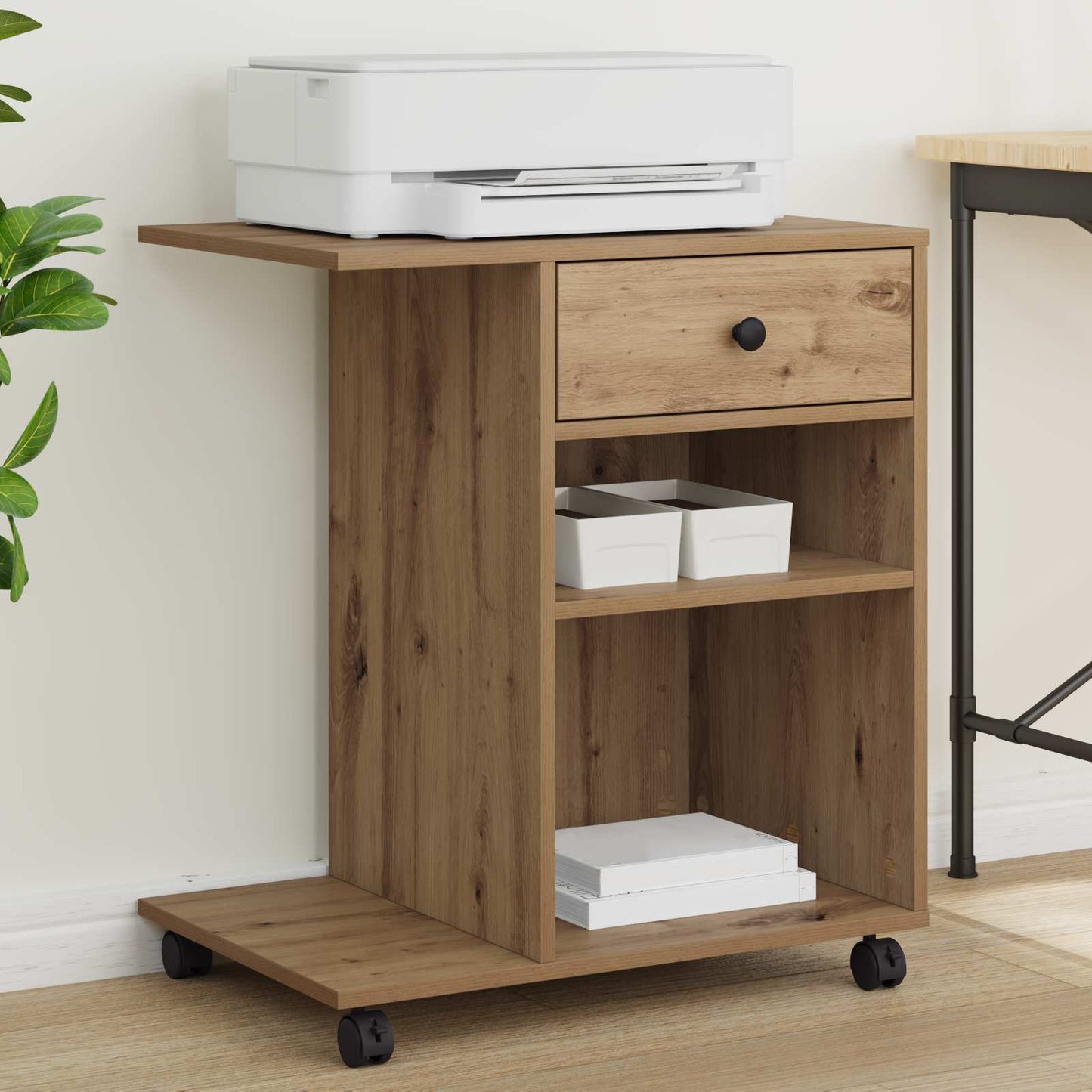 Vidaxxl soporte para impresora roble artesanal 60 x 40 x 68,5 cm madera contrachapada