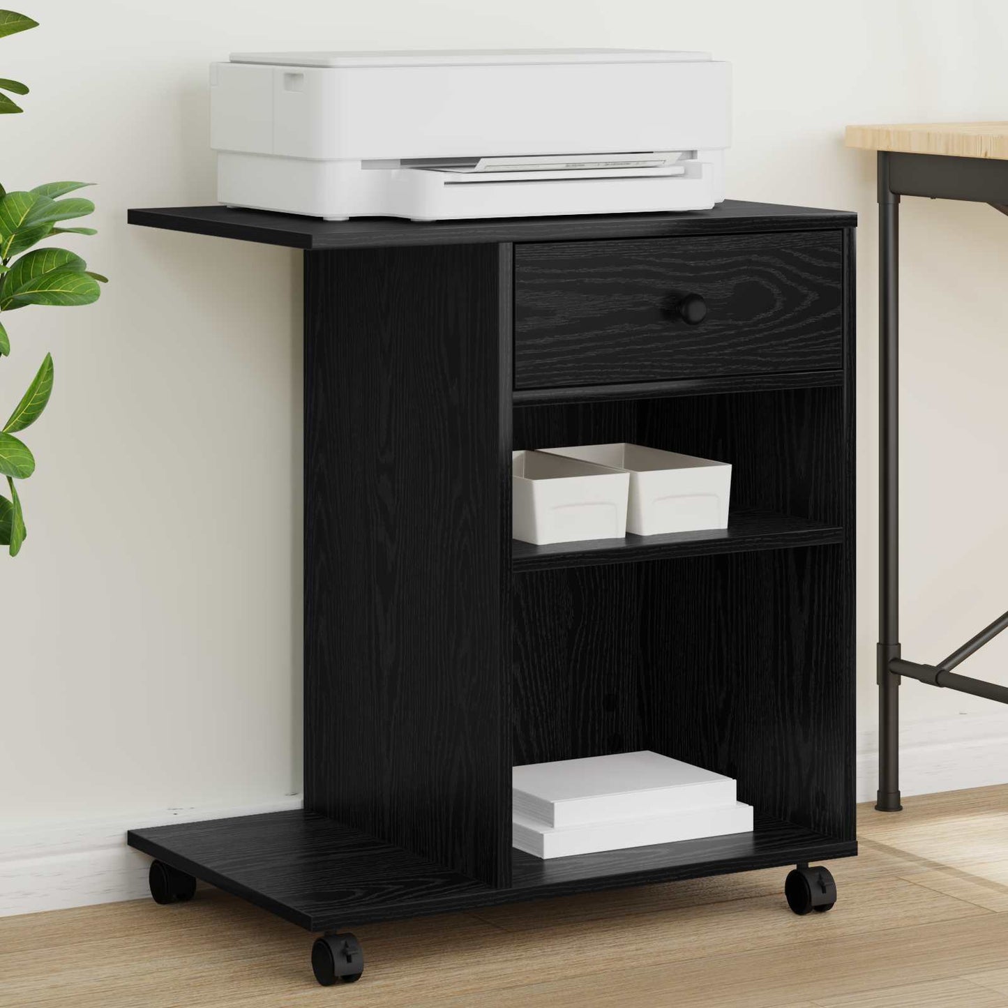 Vidaxl soporte para impresora roble negro liso 60 x 40 x 68,5 cm acabado madera