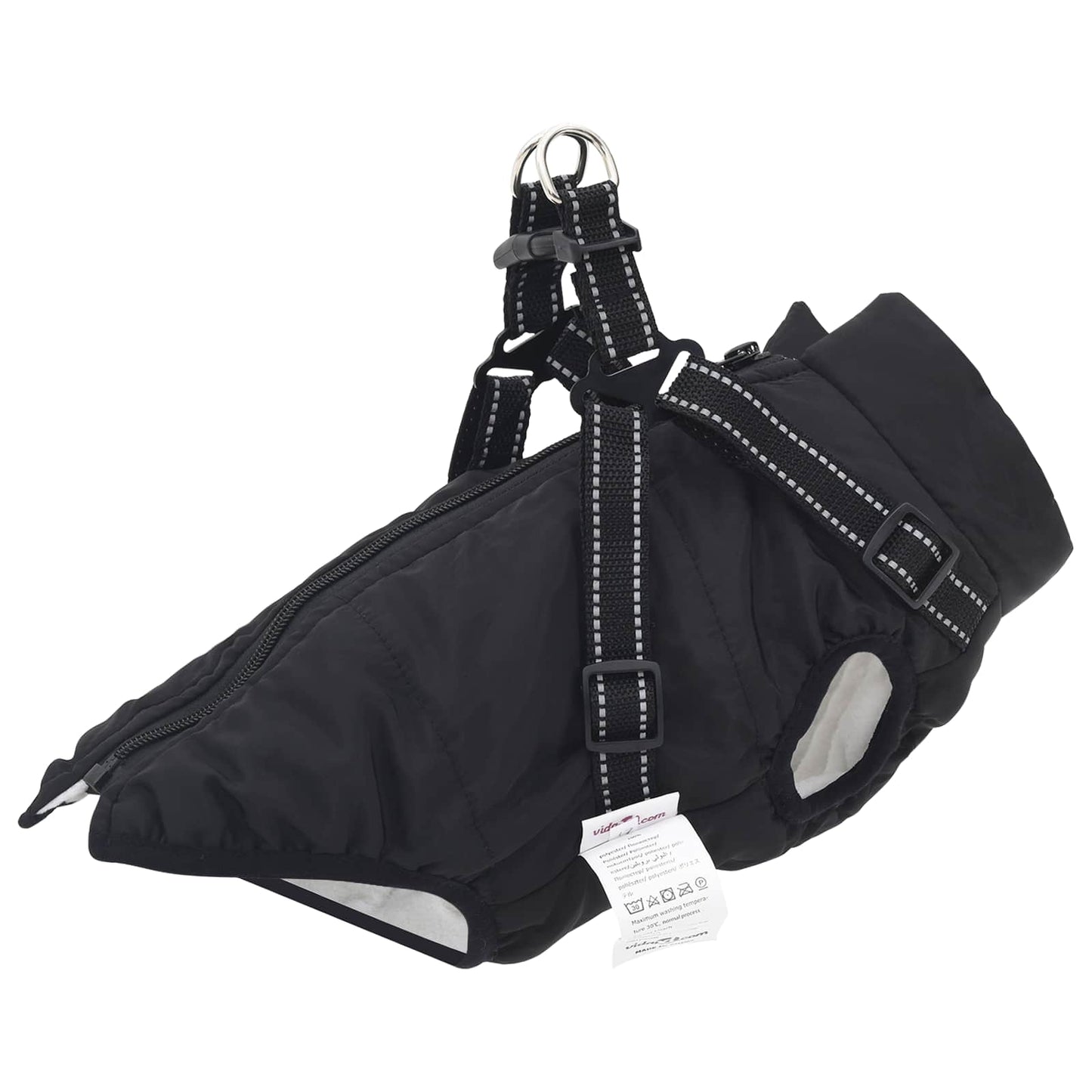 Cappotto per cani VidaXL con pettorina nera l pile e poliestere