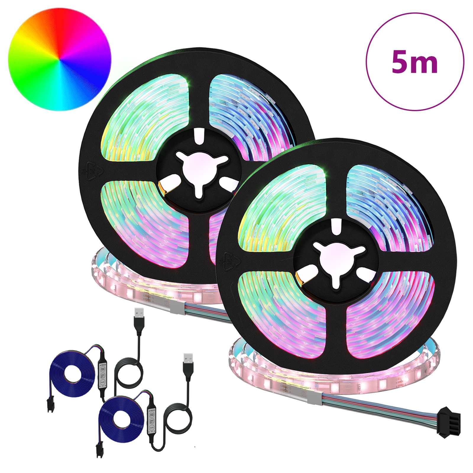 Striscia LED Vidaxxl 2 pezzi nera e trasparente 2500 mm rame e plastica