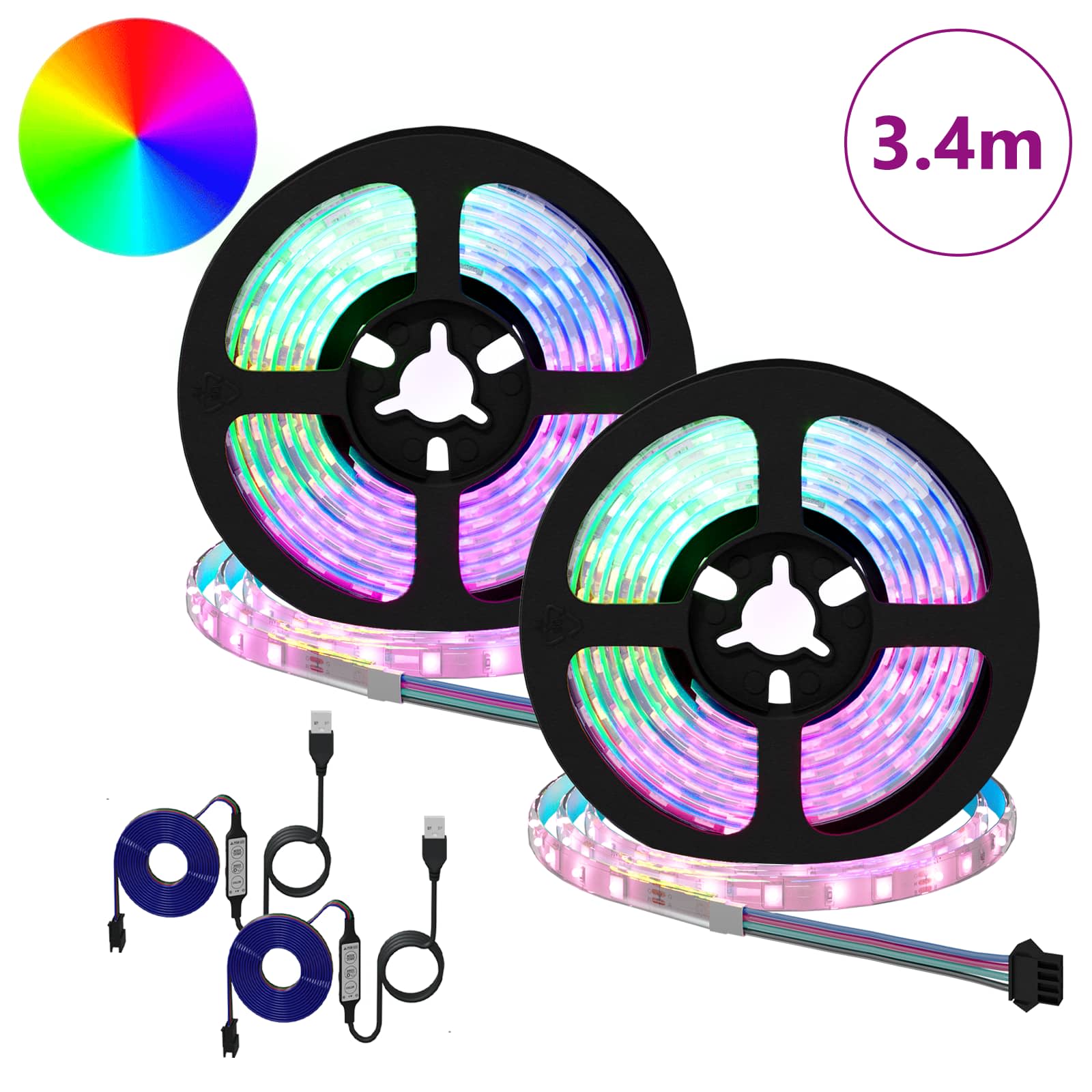 Striscia LED Vidaxxl 2 pezzi nera e trasparente 1700 mm rame e plastica