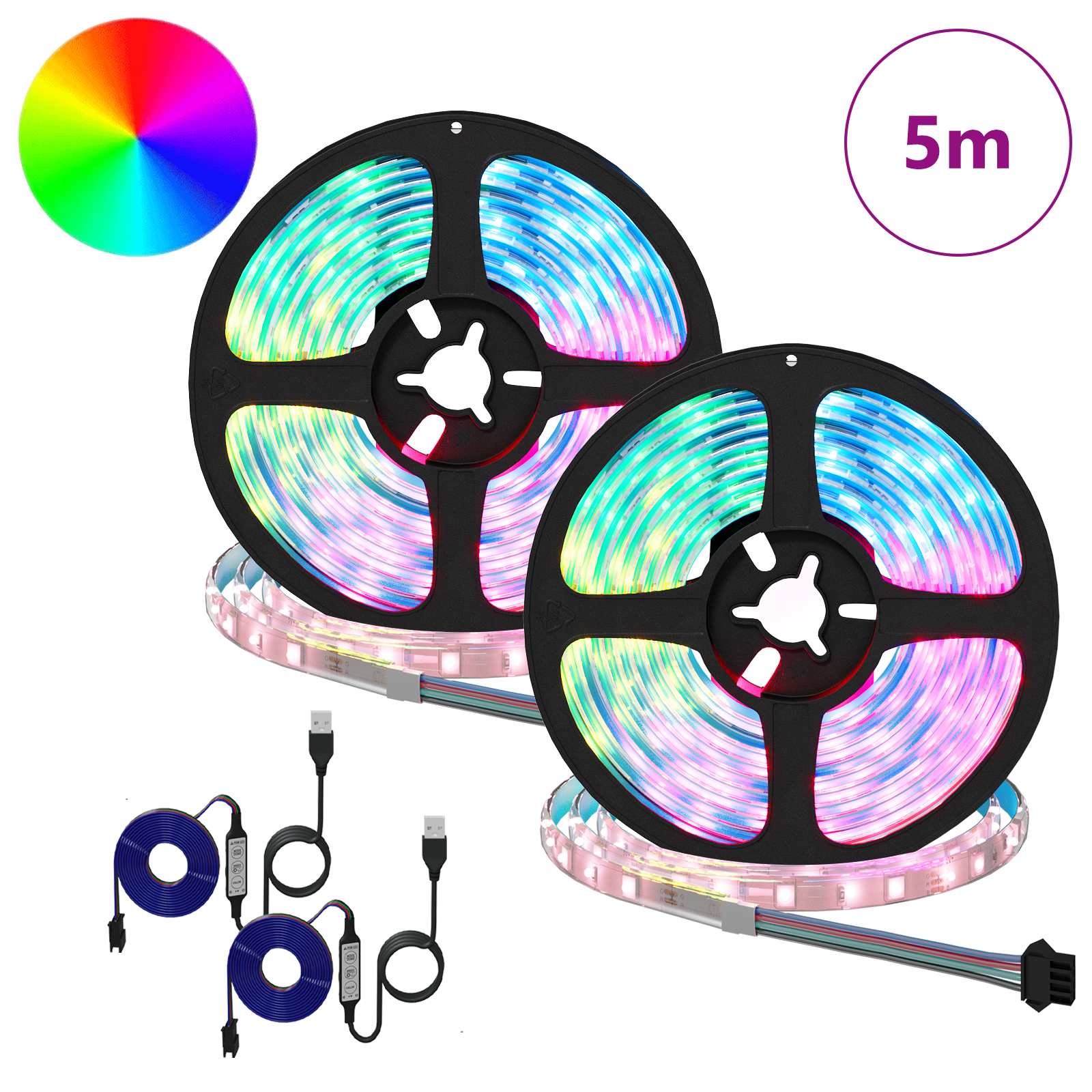 Striscia LED Vidaxxl 2 pezzi nera e trasparente 2500 mm rame e plastica