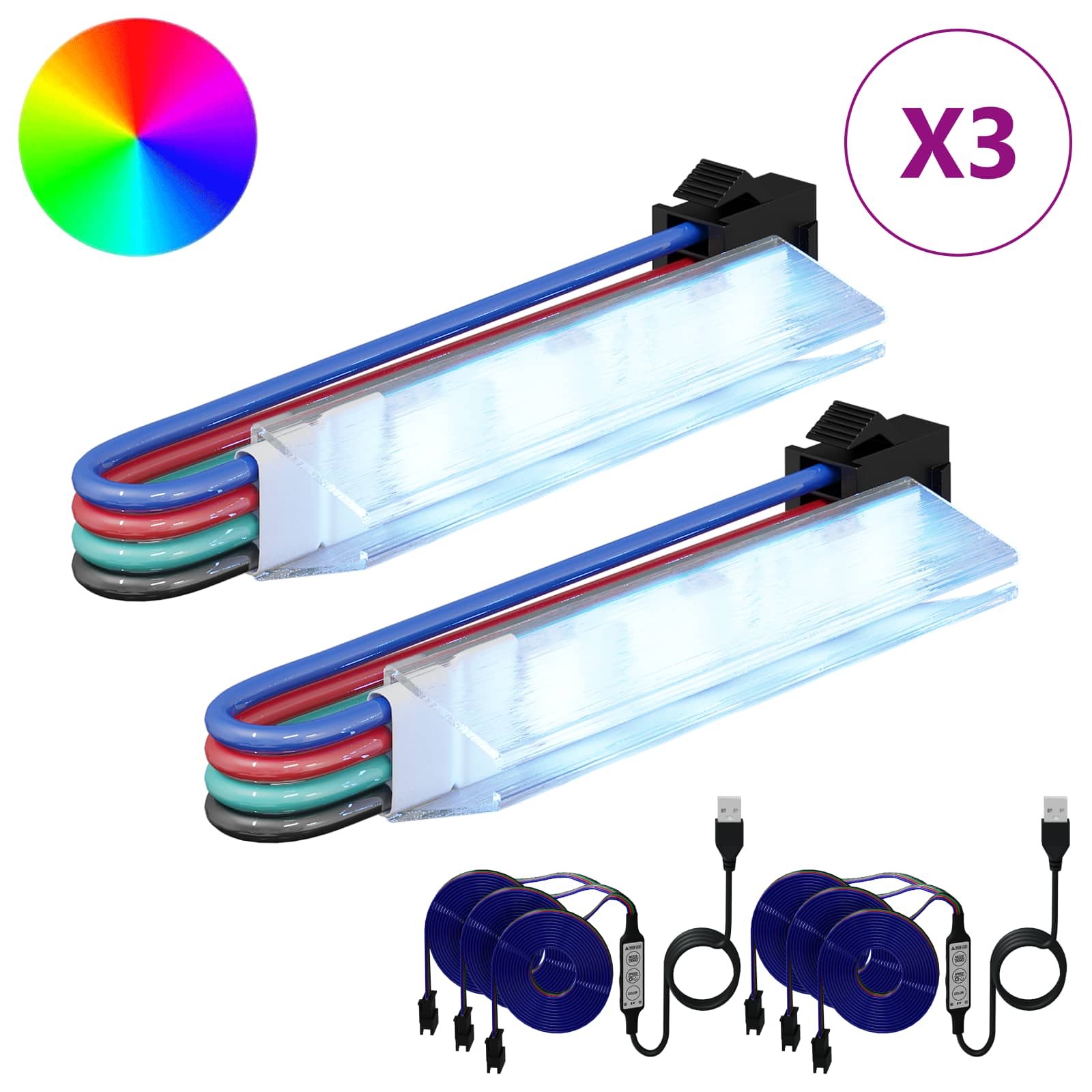 Striscia LED Vidaxxl 2 pezzi nera e multicolore 1745 mm rame e plastica