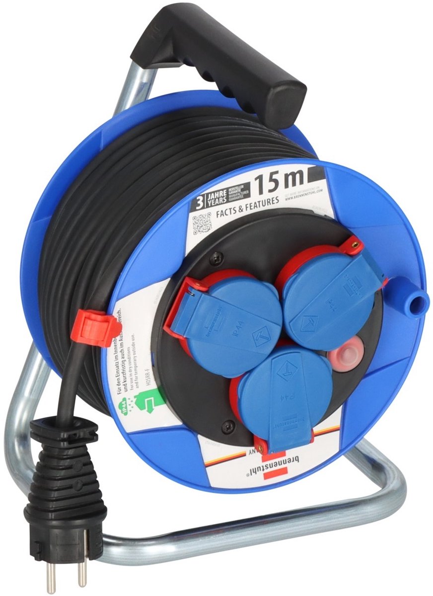 Brennerstuhl garant kompakt ip44 tamburo per cavi (15 m, in plastica speciale, per uso esterno a breve termine, prodotto in Germania) blu
