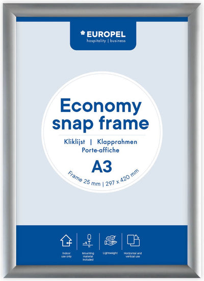 Europel economy kliklijst – posterlijst – a3 – 42 x 29,7 cm – 25mm – aluminium – zilver