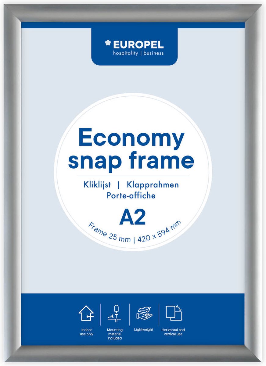 Cornice a clic Europel Economy – cornice per poster – A2 – 42 x 59,4 cm – 25 mm – alluminio – argento