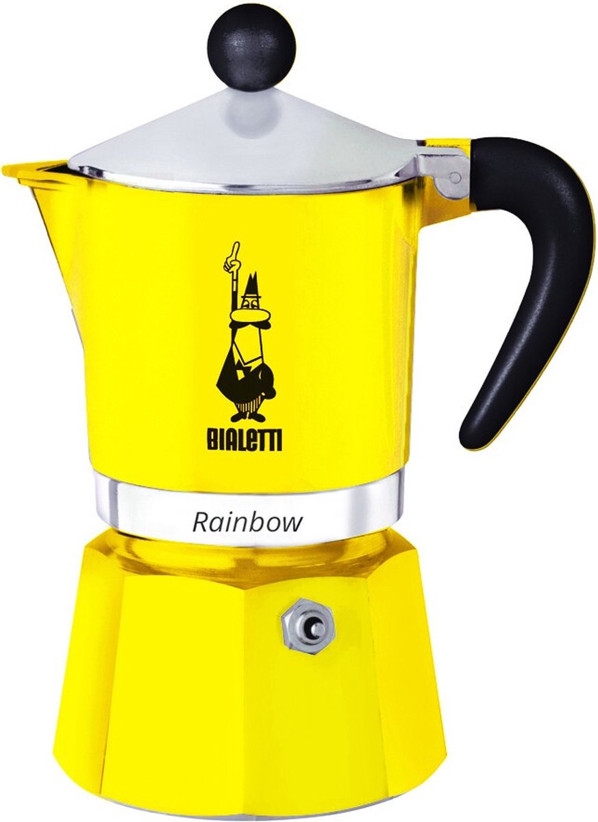 Bialetti rainbow geel percolator 200 ml – 3 kops – espresso maker voor authentieke italiaanse koffie