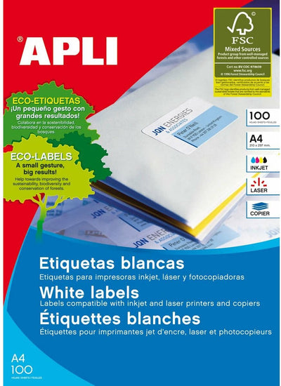 Etichette adesive Apli 1272 70 x 35 mm 100 fogli bianco