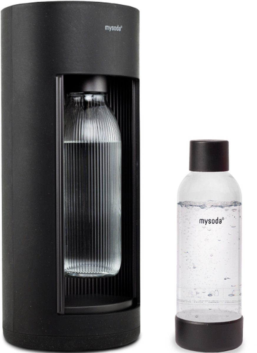 Mysoda glassy black - fabricante de agua con gas de aluminio biocompuesto ecológico - incluye 2 botellas