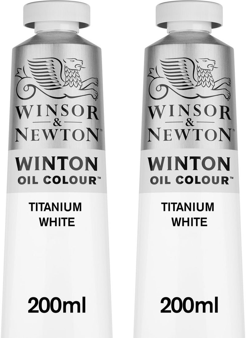 Winsor Newton Winton 1490699 set de pintura al óleo – blanco titanio – 2x 200 ml – pintura de artista de alta cobertura – para estudio de pintura