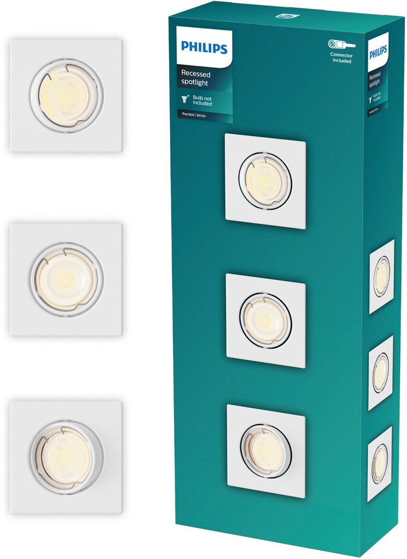 Faretto da incasso Philips LED Philips Peridot - attacco gu10 - bianco - quadrato - faretto direzionale - pacco da 3