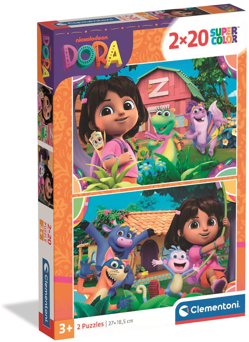 Clementoni - puzzle - 2x20 pezzi - dora l'esploratrice -super color - 2 puzzle per bambini da 3 anni