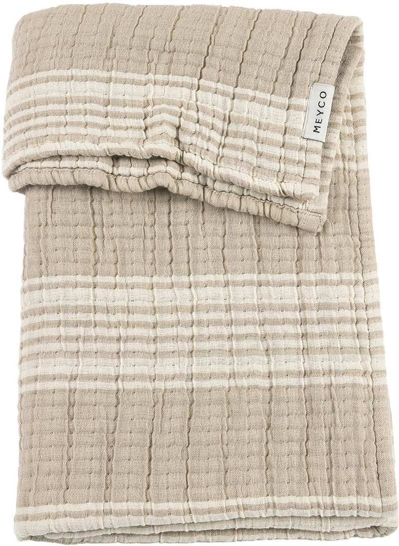 Meyco baby stripe jacquard wiegdeken - pre-washed hydrofiel - sand - 75x100cm - 1.5 tog