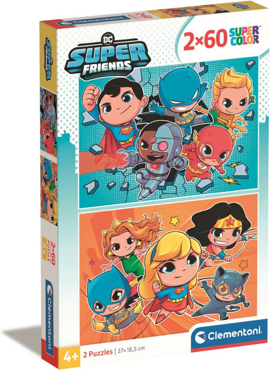 Clementoni - rompecabezas - 2x60 piezas - dc comics superfriends - rompecabezas para niños - supercolor