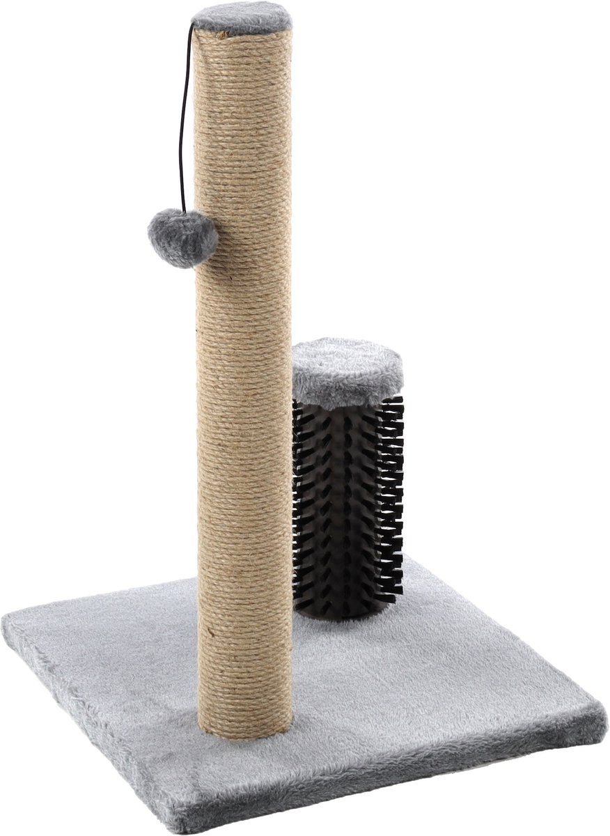 Flamingo scratching post - fico gray - 39x39x60.5 cm - scratching post with brush toy - cat furniture with jute scratching rope plush covering - compact cat tree for cats of all sizes