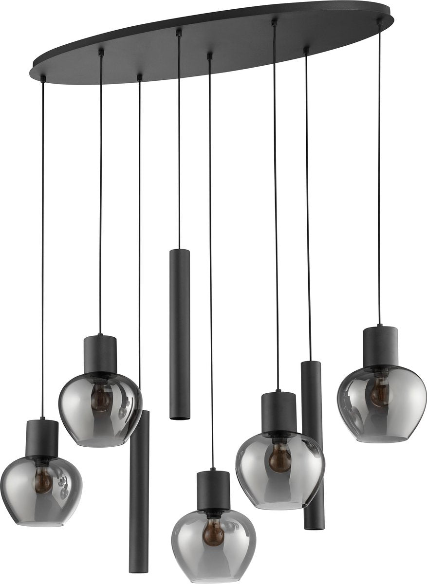 Brilliant ligari - lampada a sospensione - 8 luci - ovale 126 cm - e27 max 5x20w gu10 max 3x10w - fumo nero