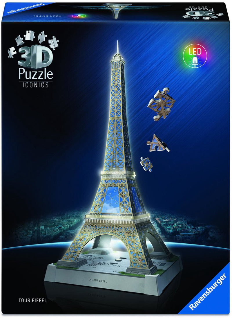 Ravensburger - iconics: eiffeltoren met licht - 3d puzzel - 216 stukjes - bouwset voor kinderen vanaf 8 jaar