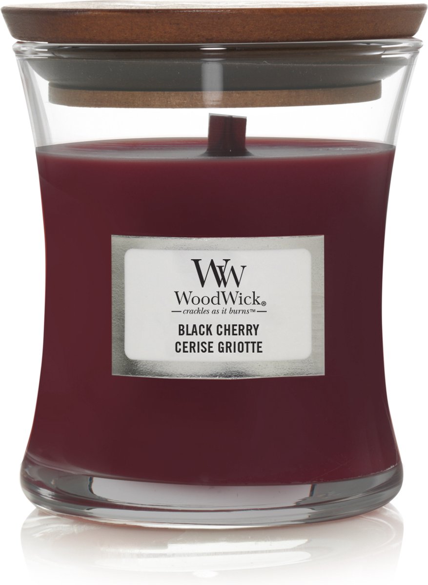 Woodwick scented candle mini candle - black cherry - 20 burning hours - 85gr - 8 cm ø 7 cm