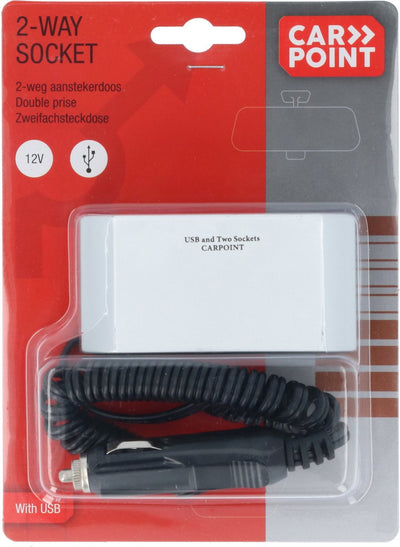 Carpoint regleta 2 vías 2x12v 1xusb 2.4a