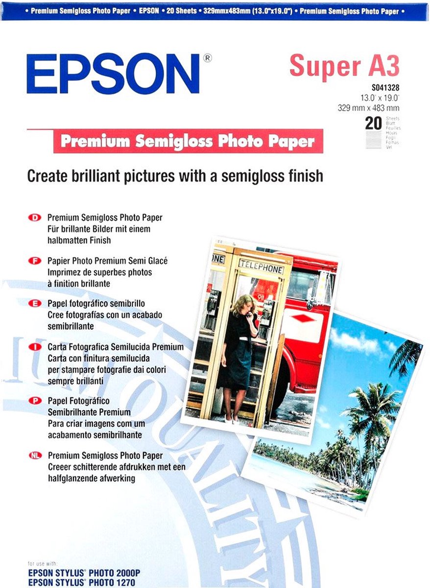 Papel Epson s041328 - a3+ 20 hojas semibrillante