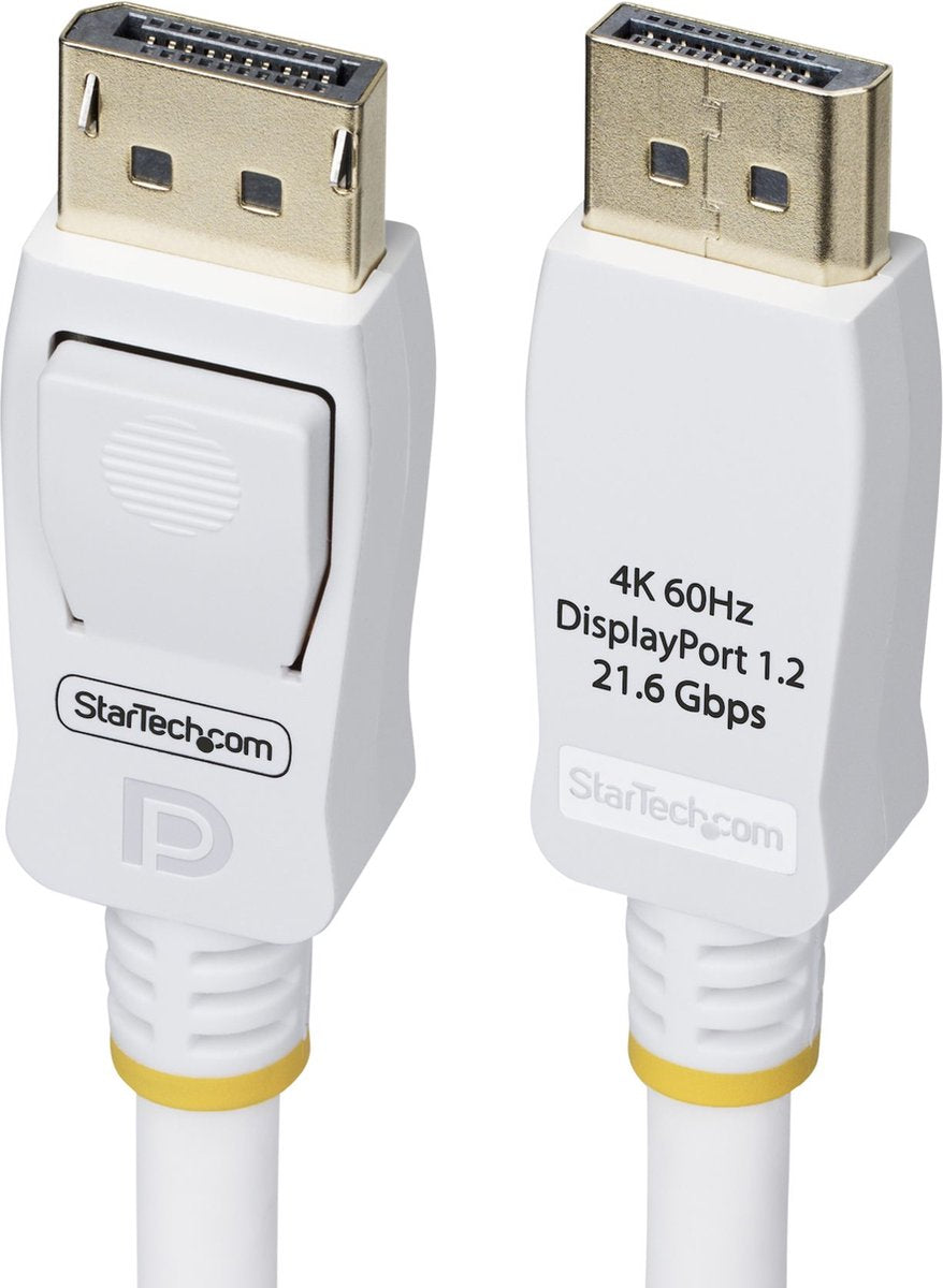 Startech Cable displayport 1.2 certificado Vesa de 3m, blanco, 4k60hz, 21,6gbps, conectores dp bloqueables, cable dp 1.2