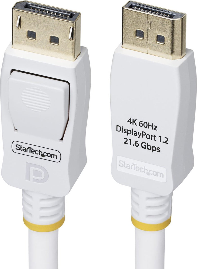 Startech .com Cable displayport 1.2 certificado Vesa de 1,8m, blanco, 4k 60hz, conectores dp bloqueables, cable dp 1.2