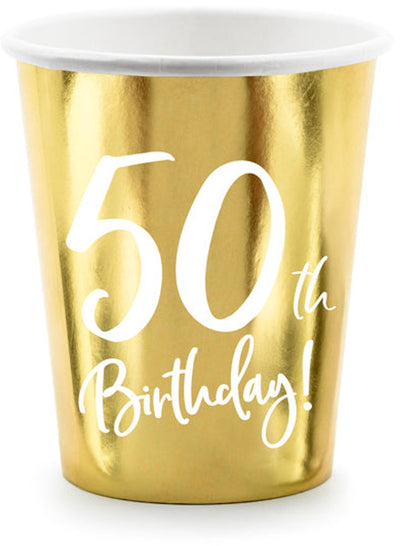 Partydeco 6 glanzende mokken voor de 50e verjaardag 220 ml