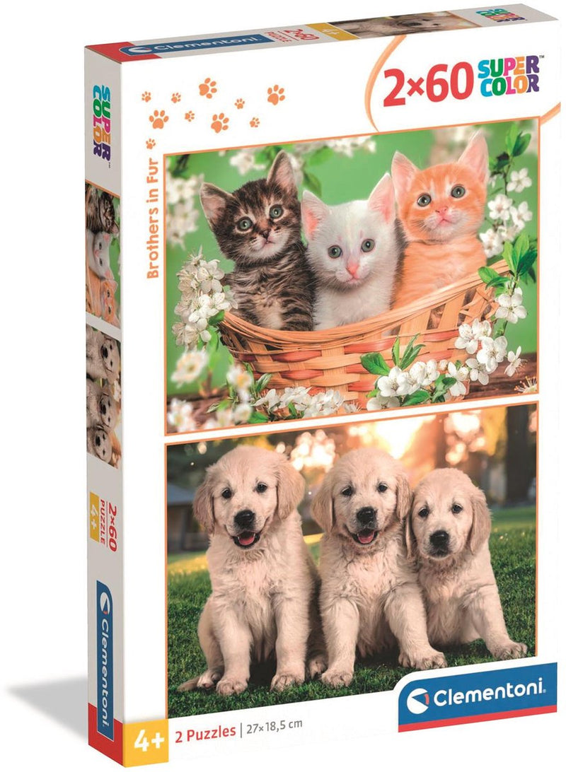 Clementoni - puzzle - 2x60 pezzi - fratelli in pelliccia - puzzle per bambini - dai 4 anni