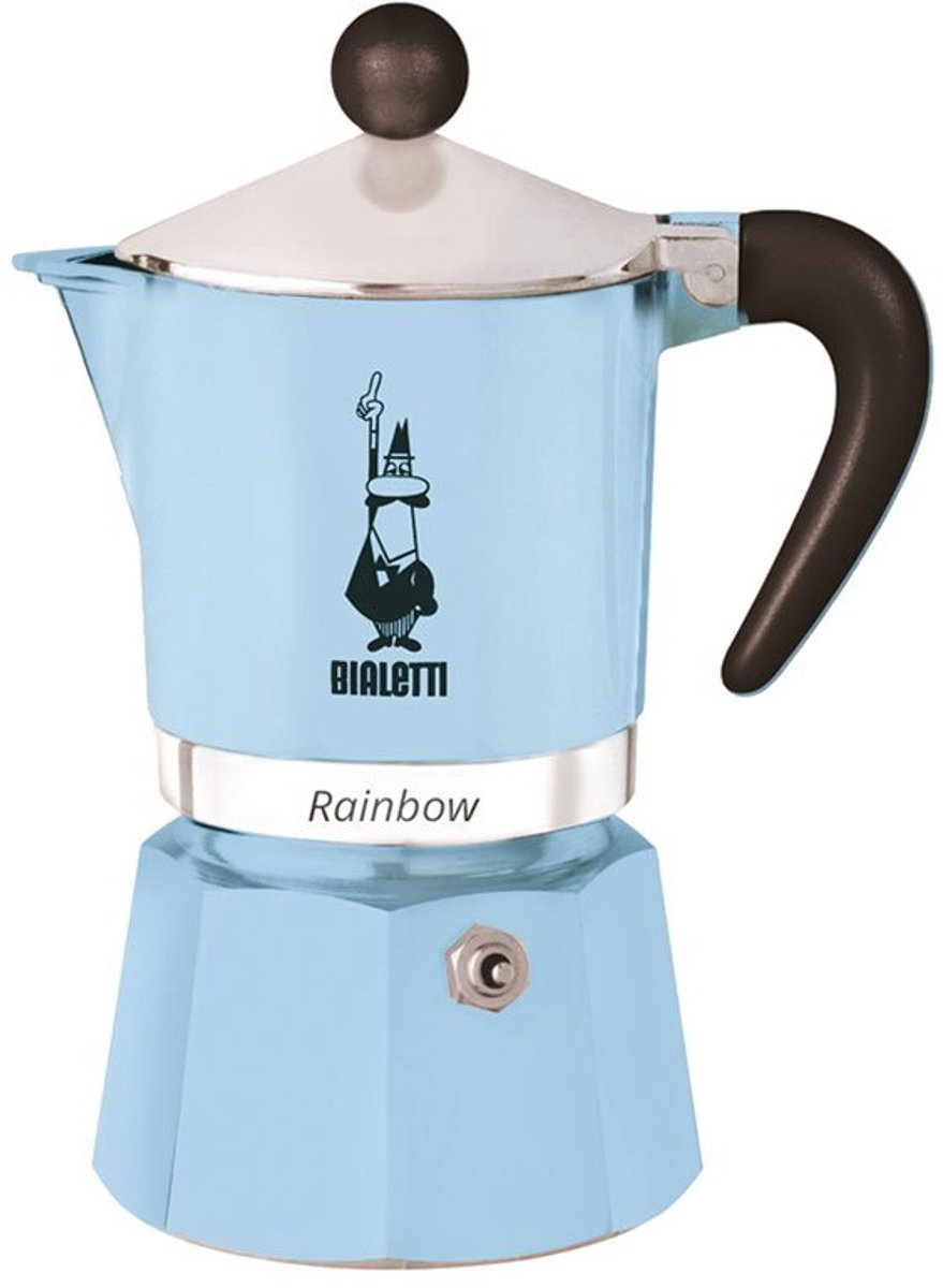 Percolador Bialetti Rainbow 1 taza azul claro – Cafetera espresso italiana – Cafetera moka de aluminio – Cafetera para 1 espresso