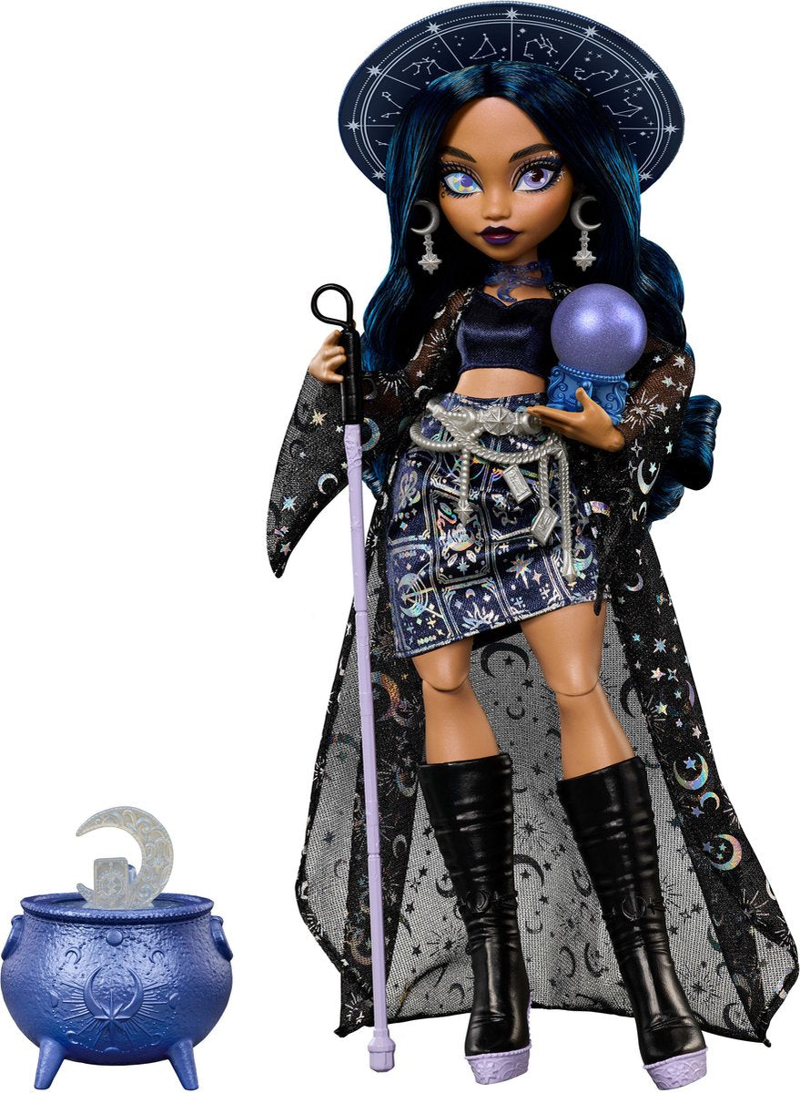 Mattel moonspell magic de monster high - muñeca de moda claire de luna - bruja clarividente con accesorios