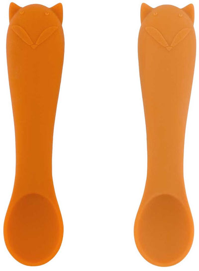 Trixie | paquete de 2 primeras cucharas para bebés - mr. zorro - silicona suave - fácil de agarrar - 4m+