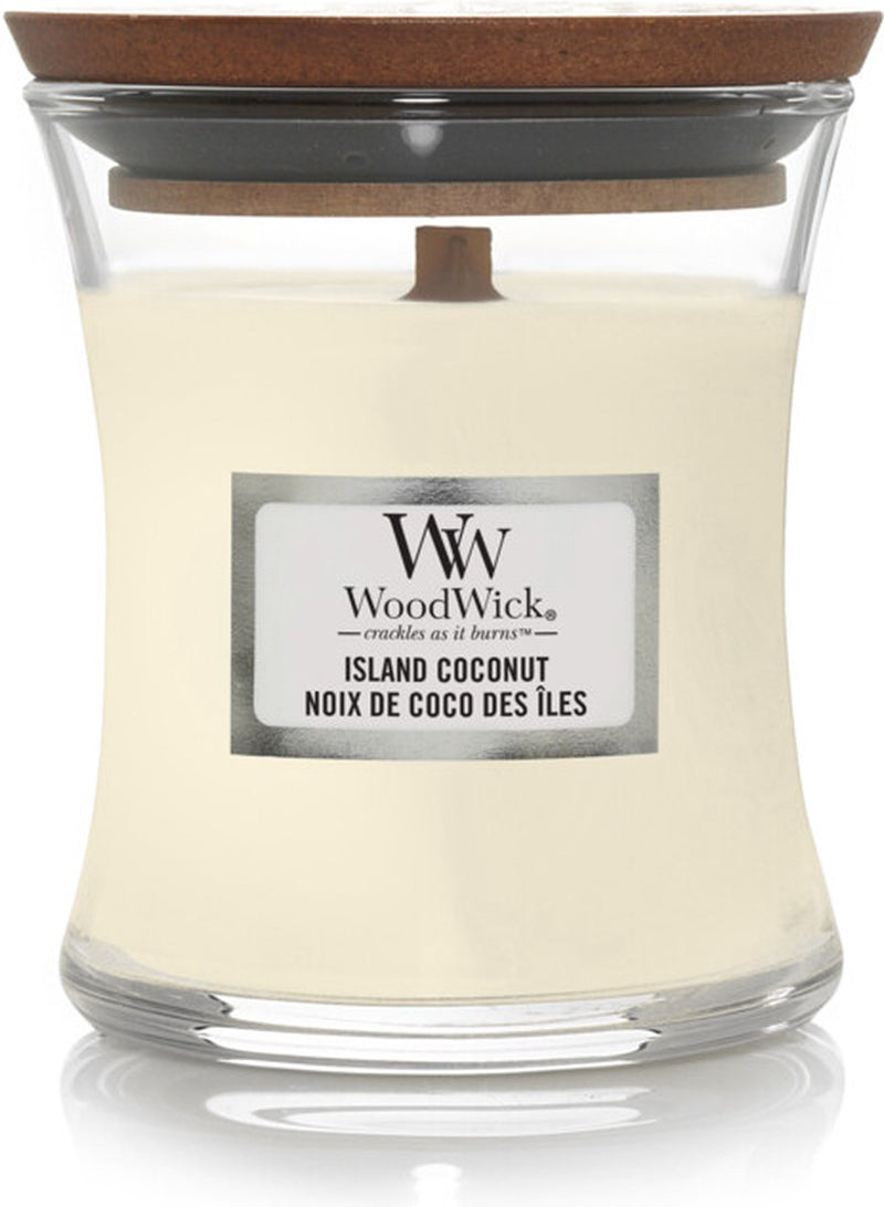 Mini candela profumata Woodwick - cocco isola - 20 ore di combustione - 85 gr - 8 cm ø 7 cm