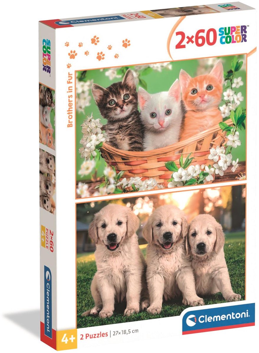 Clementoni - puzzle - 2x60 pezzi - fratelli in pelliccia - puzzle per bambini - dai 4 anni