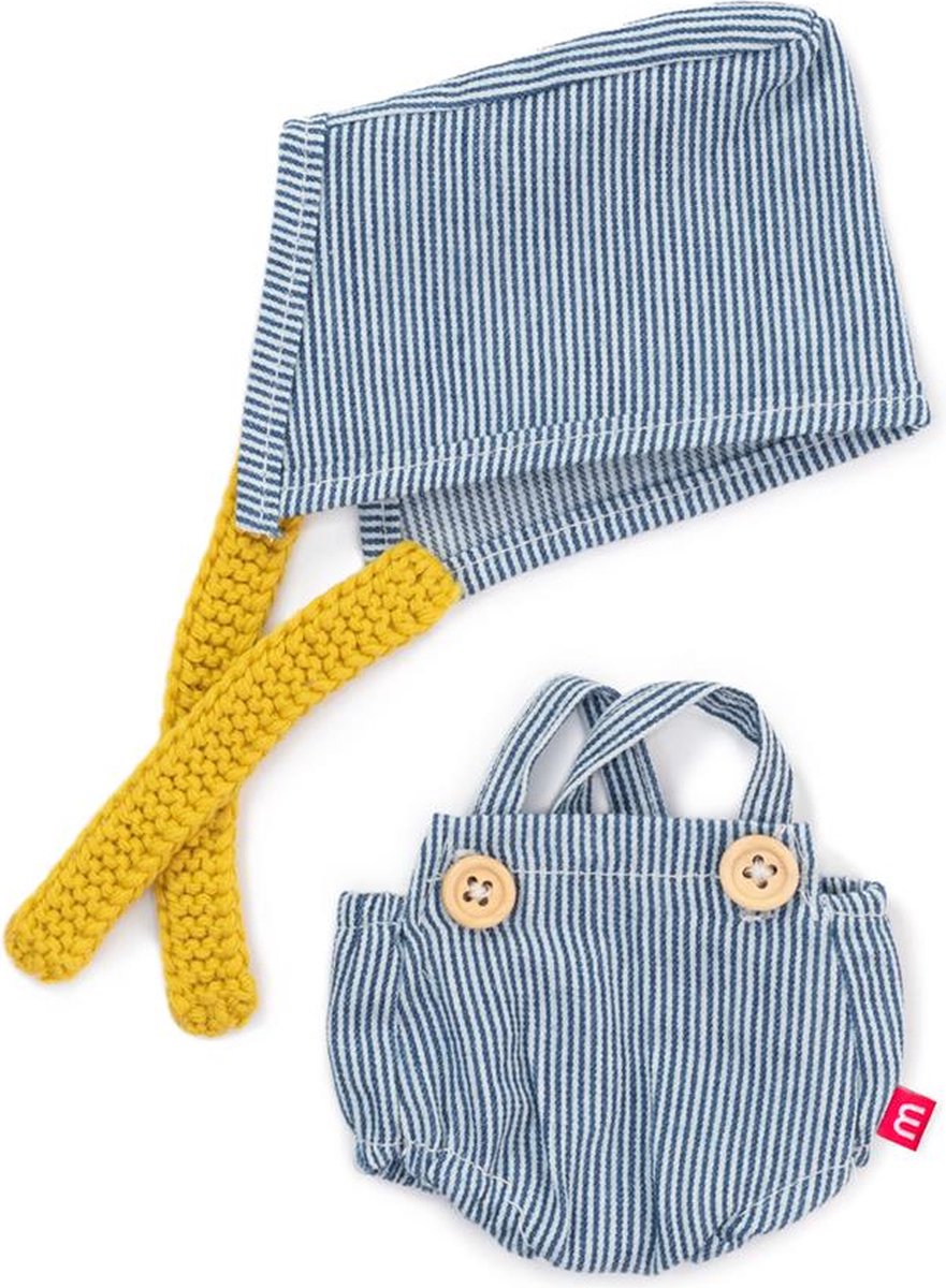Bambole Miniland ml: tutina blu per bambino 21 cm, 2 pezzi, con cappello, con gruccia, 3+