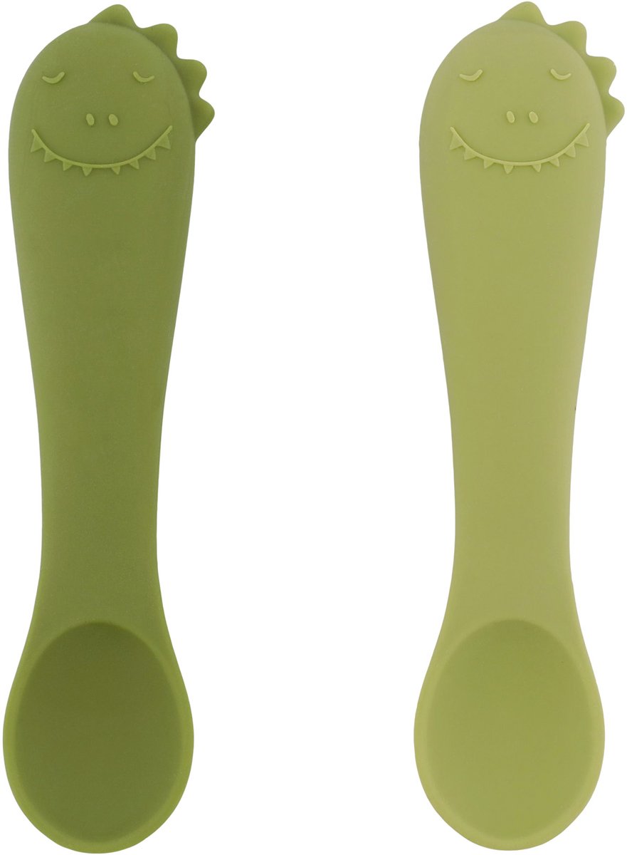 Trixie | paquete de 2 primeras cucharas para bebés - mr. dinosaurio - silicona suave - fácil agarre - 4m+