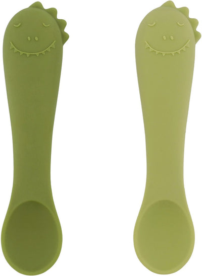 Trixie | paquete de 2 primeras cucharas para bebés - mr. dinosaurio - silicona suave - fácil agarre - 4m+