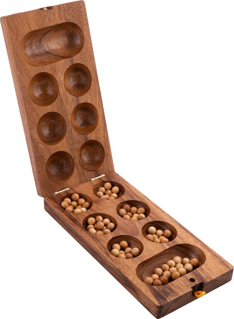 Longfield awalé - tamaño grande - juego de estrategia africano de madera - juego de mesa mancala para 2 jugadores - madera de acacia ecológica - corazón de ángel