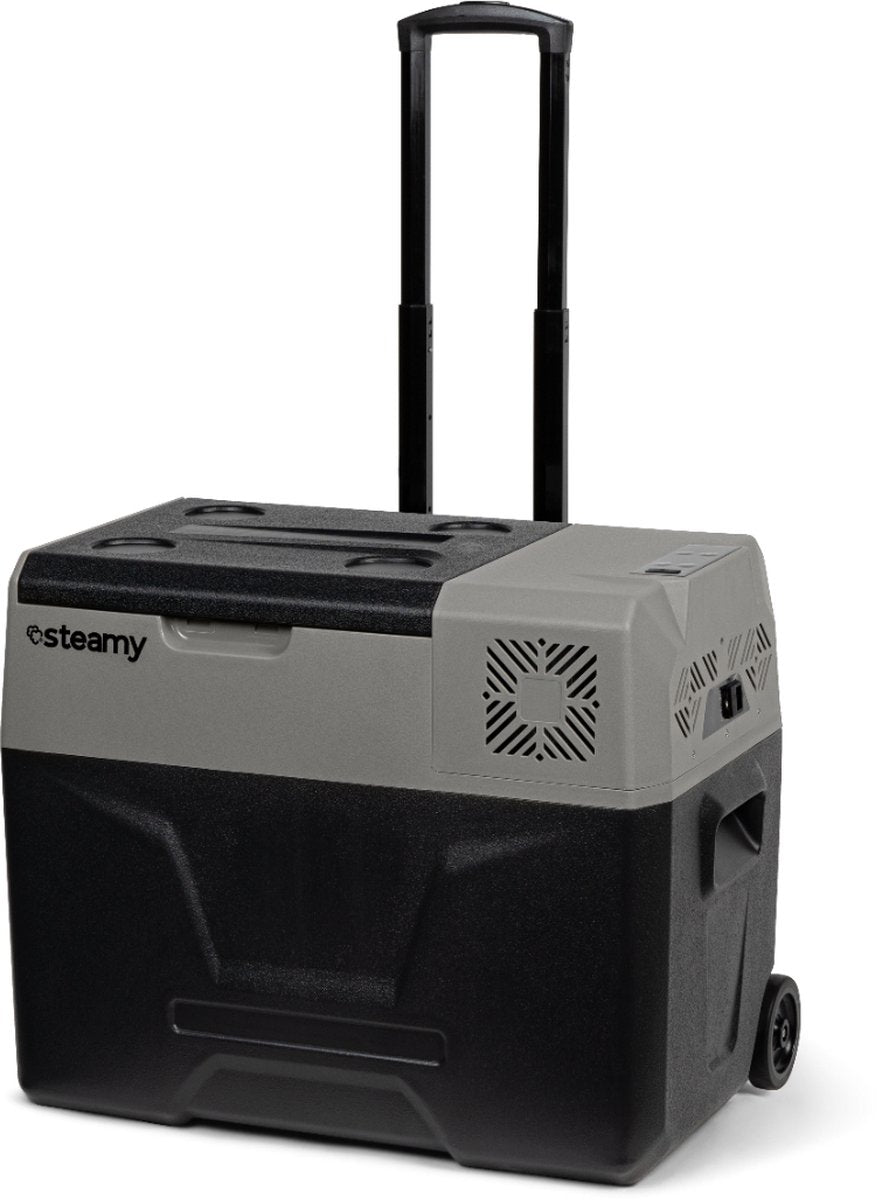 Nevera portátil con compresor eléctrico monozona Steamy-e con ruedas - 39 litros - 12v y 230v - para coche y camping - gris