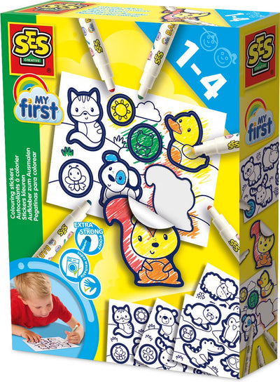 Ses creative - my first - stickers inkleuren - makkelijk te kleuren stickers met dikke zwarte randen - 26 stickers maken – knutselen en tekenen – creatief speelgoed - 1 tot 4 jaar