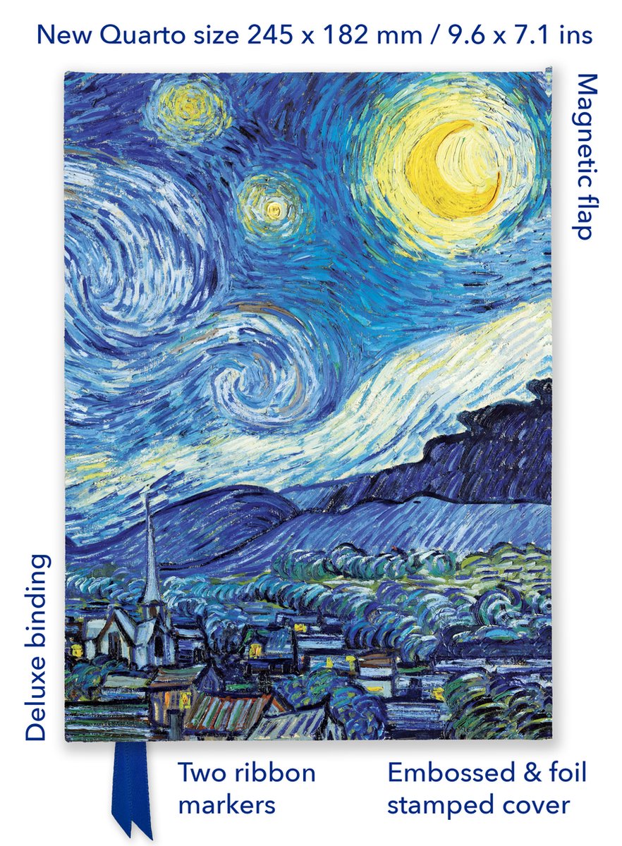 Flame tree quarto notebook- vincent van gogh: the starry night (foiled quarto journal)